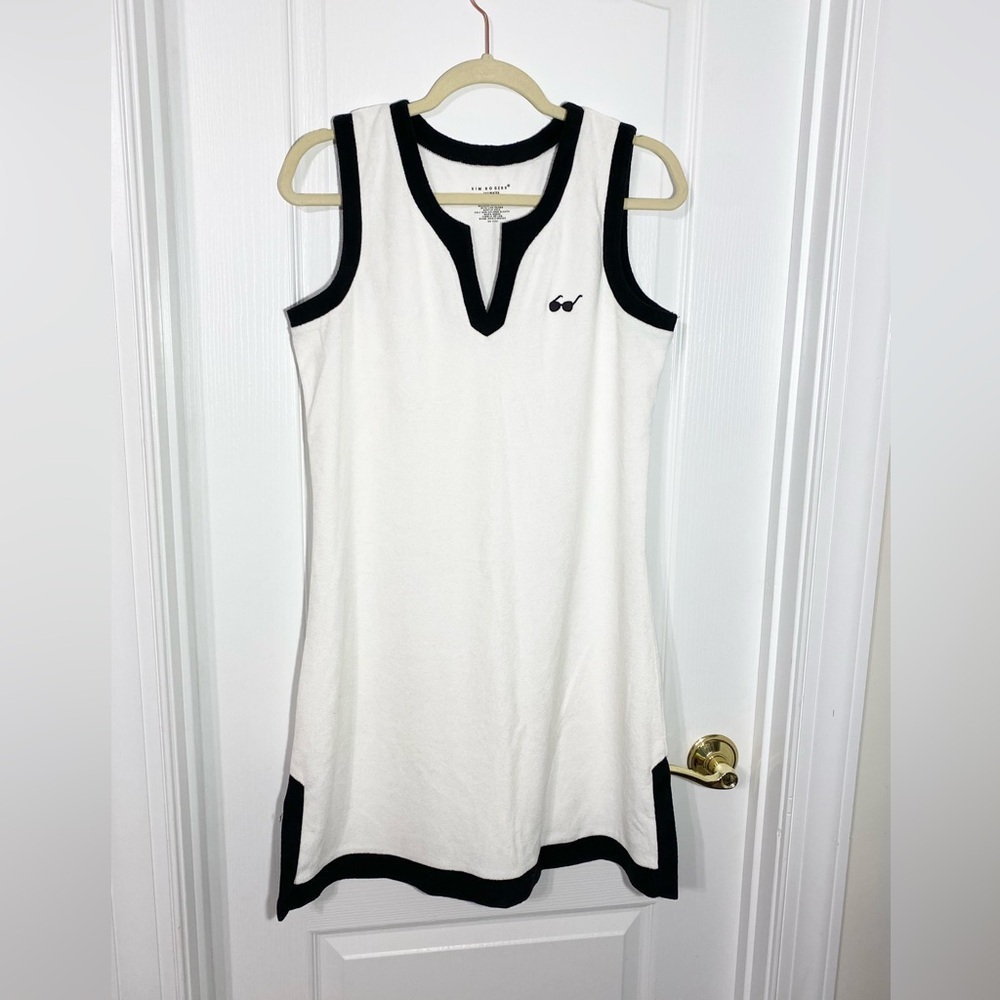 Y2K Kim Rogers Terrycloth Swim Coverup Embroidered Sunglasses White Black M